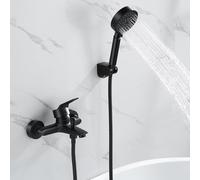 Auralum Rubinetto per vasca da bagno nero con doccetta a mano, 5 funzioni e tubo in acciaio inox nero da 1,5 m, con doccetta per bagno