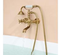 Auralum Rubinetto Vasca da Bagno in Ottone Oro Vintage con Telefono Doccia | Miscelatore Vasca da Bagno Retrò 2 Funzioni, Rubinetto Doccia da Muro con Deviatore e Doccino per Doccia, Tubo Doccia 1,5m