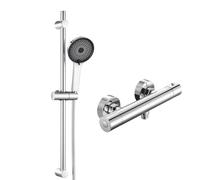 Auralum Sistema doccia completo con termostato, rubinetto doccia, asta doccia in acciaio inox, 700 mm, con termostato, rubinetto doccia, tubo in acciaio inox da 1500 mm e doccetta