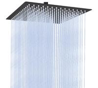 Auralum Soffione Doccia Grande Anticalcare e Alta Pressione - Quadrato 8 Pollici con Ugelli in Silicone Autopulenti - Soffione Doccia Fisso a Pioggia in Acciaio Inox con Girevole a 360° - Nero