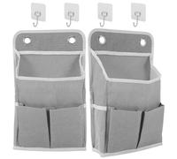 AuraNova 2 Pezzi Organizer da Appendere, Portaoggetti da Parete con 4 Ganci, Borsa in Tessuto Grigio con 3 Tasche, Mensola Pieghevole per Armadio, Bagno, Camper, Ufficio