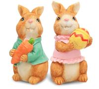Aurasky Coniglietto di Pasqua Figurine, Statuetta di Coniglio in Resina, Coniglio Tiene l'uovo e Carota, Decorazione di Pasqua Figurina, Coniglietto Ornamenti per Giardino Tavolo Casa