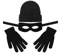 Aurasky Set di Costume di Ladro, Costume da Bandito Maschera Occhi Ladro Guanti Berretto in Maglia, Rapinatore Party a Tema Costume per Carnevale Halloween Cosplay