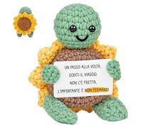Aurasky Tartaruga Lavorata a Maglia con Girasole, Regalo Motivazionale Un Passo alla Volta, Supporto Emotivo Italiano, Positive Peluche Regalo per Compleanno Natale Festa