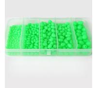 Auratrove 375 perline da pesca rotonde in plastica che si illuminano al buio, accessori per esche con scatola per attrezzatura per pesca in mare profondo, pesca a traina in acqua salata verde acqua