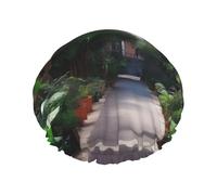 aUrban - Cuffia da doccia con stampa giungla, riutilizzabile, doppio strato, con fascia elastica, perfetta per casa, spa, hotel e viaggi