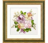 Aureate Handmade Silk Ribbon Embroidery Kits Canvas 3D Wall Art Home Decoration DIY Needlepoint Tapestry Hanging Gift Floral 14 ×14 (Multicolor-6)