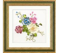 Aureate Handmade Silk Ribbon Embroidery Kits Canvas 3D Wall Art Home Decoration DIY Needlepoint Tapestry Hanging Gift Floral 14 ×14 (Multicolor-2)