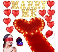Aurelema Kit di decorazioni per proposta "Marry Me", lettere luminose, 6000 petali di rosa, 72 candele romantiche a forma di cuore, 10 palloncini, nastro rosso, 1 scatola per anelli, maschera per gli