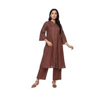 Aurelia Kurta da donna a righe con nervature a trapezio in cotone con palazzo, Marrone, XXL