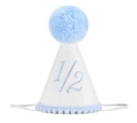 Aurelx Cappello per metà compleanno, boho 1/2 cappello di compleanno per ragazzi e ragazze, cappelli blu per feste per bambini con corda elastica e pompon, decorazioni per feste di compleanno