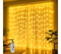 Aurevita Luci per tende con 300 LED, luce bianca calda, con timer e 8 modalità, 5 V/2 A, catena luminosa USB per camera da letto, pareti, feste e decorazioni natalizie per interni (senza telecomando)