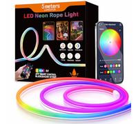Aurevita Striscia LED RGB IC al neon da 5 m, 5 V, Bluetooth per la parete, striscia luminosa a LED per esterni, controllo app, Syn Music con decorazione per la stanza dei giochi (5 m RGBIC (Bluetooth)