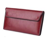 AurexaFashion Portafoglio da donna in vera pelle sottile con porta carte staccato, chiusura magnetica, pochette porta telefono, #02 Rosso Vino, Portafoglio sottile con busta