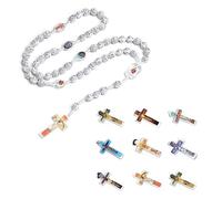 Aurgiarm, rosario con croce cattolica, con perline e fiori, collana lunga da donna e ragazza, gioielli per preghiera religiosa e meditazione