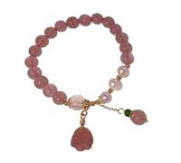 Aurgiarme - Braccialetto elastico con perle artificiali naturali, quarzo fragola, energia, gioiello elegante regalo per donne, pietra naturale, フリーサイズ