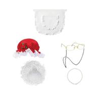 Aurgiarme Mrs. Clause Accessori costume include cappello di Babbo Natale, occhiali da vista, collana, grembiule, per bambini, donne, Natale, cosplay, barba bianca