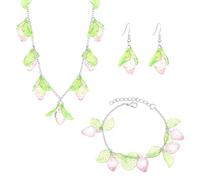 Aurgiarme - Parure composta da collana e orecchini a forma di fragola e ciliegia, in acrilico, stile contemporaneo