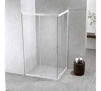 Auria Box Doccia Angolare 80x100 cm h190 - Cabina Doccia Scorrevole in Cristallo Temperato 6mm Trasparente, Profilo Alluminio Bianco Opaco, Chiusura Magnetica e Cuscinetti Sganciabili - Mod. Neat