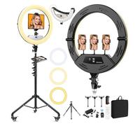 Auriani Lampada ad anello grande da 22 pollici con supporto, LED pieghevole migliorato grande luce ad anello con treppiede da 75 pollici e mini vassoio ruota treppiede per trucco tatuaggio dal vivo