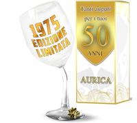 Aurìca Calice Vino Personalizzato 50 ANNI - Bicchiere Piegato 1975 EDIZIONE LIMITATA Per Un’Annata Da Brindare - Regalo Divertente E Di Stile Per Celebrare Con Eleganza Con Confezione Regalo Inclusa