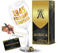 Aurìca Calice Vino Personalizzato 80 ANNI - Bicchiere Piegato 1945 EDIZIONE LIMITATA Per Un’Annata Che Ha Fatto Storia - Regalo Elegante Per Brindisi Importanti Con Confezione Regalo Inclusa