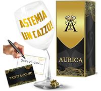 Aurica Calice Vino Personalizzato ASTEMIA UN CAXXO Per Chi Ama Festeggiare Senza Filtri E Non Si Nasconde Dietro Un Dito O Un Bicchiere! Bicchiere Piegato In Cristallino, 440ml, Scatola Regalo Inclusa