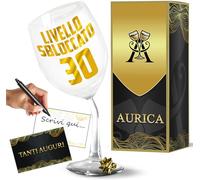 Aurìca Calice Vino Personalizzato LIVELLO SBLOCCATO 30 - Sorprendi Chi Compie 30 Anni Con Un Bicchiere Piegato Dal Look Fuori Dagli Schemi! Idea Regalo Simpatica Con Confezione Regalo Inclusa
