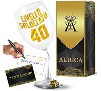 Aurica Calice Vino Personalizzato LIVELLO SBLOCCATO 40 - Regala Un Bicchiere Piegato Dal Design Creativo Perfetto Per Brindare Ai 40 Con Ironia E Stile! Un'Idea Originale Con Confezione Regalo Inclusa