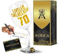 Aurìca Calice Vino Personalizzato LIVELLO SBLOCCATO 70 - Sorprendi Con Un'Idea Regalo Simpatica! Per Brindare Ai 70 Anni Con Un Bicchiere Piegato All’Altezza! Con Confezione Regalo Inclusa