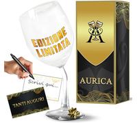 Aurìca Calice Vino Personalizzato Scegli Tu Il Numero - Regala Un Bicchiere Piegato Elegante e Simpatico Per Compleanno Uomo E Donna Con Numeri Adesivi E Confezione Regalo Inclusa Per Ogni Compleanno!
