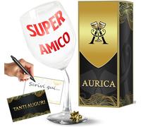 Aurìca Calice Vino Personalizzato SUPER AMICO - Bicchiere Piegato Per Brindisi Tra Complici E Risate Regalo Ironico E Memorabile Per L'Amico Che Non Si Tira Mai Indietro Con Confezione Regalo Inclusa