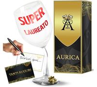 Aurica Calice Vino Personalizzato SUPER LAUREATO - Bicchiere Piegato Ideale Per Un Brindisi Di Successo! Regalo Originale E Simbolico Per Chi Ha Conquistato La Sua Laurea Con Confezione Regalo Inclusa