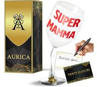 Aurìca Calice Vino Personalizzato SUPER MAMMA - Bicchiere Piegato Per Dire Grazie Con Un Brindisi - Regalo Elegante Per Festa Della Mamma E Compleanno Con Confezione Regalo Inclusa