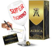 Aurìca Calice Vino Personalizzato SUPER NONNO - Bicchiere Piegato Per Brindare Con Chi Ha Sempre Una Storia Da Raccontare - Regalo Affettuoso E Simpatico Con Confezione Regalo Inclusa