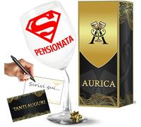 Aurìca Calice Vino Personalizzato SUPER PENSIONATA Un Brindisi Simpatico E Originale Per Festeggiare Il Meritato Riposo! Regala Il Bicchiere Piegato Elegante E Spiritoso Con Confezione Regalo Inclusa