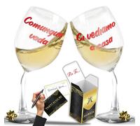 Aurìca Coppia Calici Vino Personalizzati COMUNQUE VADA - 2 Bicchieri Piegati Per Celebrare L’Amore E Brindare Insieme - Idea Regalo San Valentino E Anniversario Con Confezione Inclusa