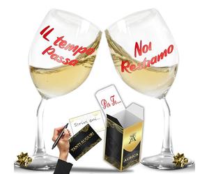 Aurìca Coppia Calici Vino Personalizzati IL TEMPO PASSA - Bicchiere Piegato Per Lui E Lei Per Celebrare Ogni Anno Insieme Con Dolcezza - Regalo San Valentino E Anniversario Con Confezione Inclusa
