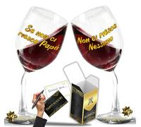 Aurìca Coppia Calici Vino Personalizzati SE NON CI RIESCE PAPÀ - NON CI RIESCE NESSUNO - 2 Bicchieri Storti Per Dire Sei Il Numero Uno Con Una Risata Con Confezione Regalo Inclusa