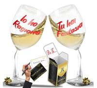 Aurìca Set 2 Calici Vino Personalizzati IO HO RAGIONE… - Calici Perfetti Per Lei E Lui Per Un Brindisi Romantico E Allegro - Bicchiere Piegato Con Confezione Regalo Inclusa