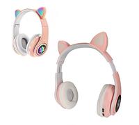 Auricolare Bluetooth con Orecchio di Gatto, Auricolare Bluetooth Senza Fili Carino, Auricolare con Lampada Respiratoria con Copricapo Wireless Pieghevole per Basso, per Bambini, Design con Luci(Rosa)