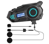 Auricolare Bluetooth per Casco da Moto, Interfono Moto con IP65 | Impermeabile, doppia tecnologia intelligente di riduzione del rumore, 500m Comunicazione, schermo digitale, Autonomia 40H
