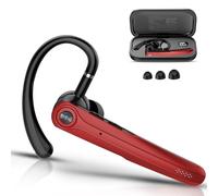 Auricolare Bluetooth Singolo con CVC8.0 e ENC Doppio Microfono V5.4 Auricolari Bluetooth con 25 Ore Di conversazione, 180 Ore di Standby, Cuffie con Gancio Girevole per Guida/Lavoro/Ufficio, Rosso