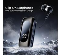 Auricolare molletta-on monoauricolare con cavo retrattile da 30 cm anti-groviglio, connessione multipoint a 2 dispositivi, cancellazione del rumore ENC, batteria da 20 ore e display, controllo fotocam
