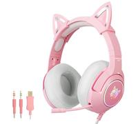 Auricolare per Orecchio Gatto, Cuffia da Gioco Rosa con Microfono, Orecchie di Gatto Rimovibile, Suono Surround E Luce di Riduzione del Rumore Retrattile, Adatto a Cuffie di Tutte Le Ragazze