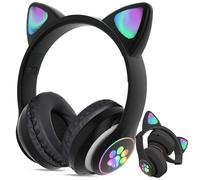 Auricolare wireless LED nero con orecchie di gatto + microfono