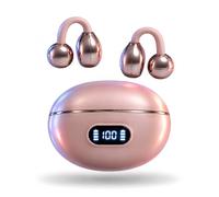 Auricolari a LED con clip, colore oro rosa, Bluetooth 5.3, cuffie aperte | Lettura LED intelligente, riduzione del rumore chiamata AI, potenza totale 24h, Bluetooth 5.3, luce aperta