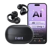 Auricolari aperti, Bluetooth 5.4 AI Generatore di Musica Conduzione Ossea Clip On Cuffie con 4 Microfoni Chiare, Ultra-Leggero 5.7g Comfort, 30H Hi-Fi Stereo Playtime, IPX6 Fit Sport, Nero
