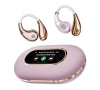 Auricolari aperti con touch screen, Bluetooth 5.4, con cancellazione del rumore, wireless, con batteria 25H, audio spaziale a 360°, compatibilità universale, cuffie sportive con display a colori (rosa