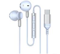 Auricolari con cavo di tipo C, con microfono e controllo del volume, suono ad alta fedeltà, per iPhone 15 Pro Max, resistenti al sudore, colore nero (blu distante picco)